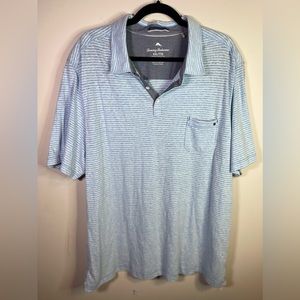 Tommy Bahama Mens Island Modern Fit Polo Shirt Size XXL Blue Pocket Button
